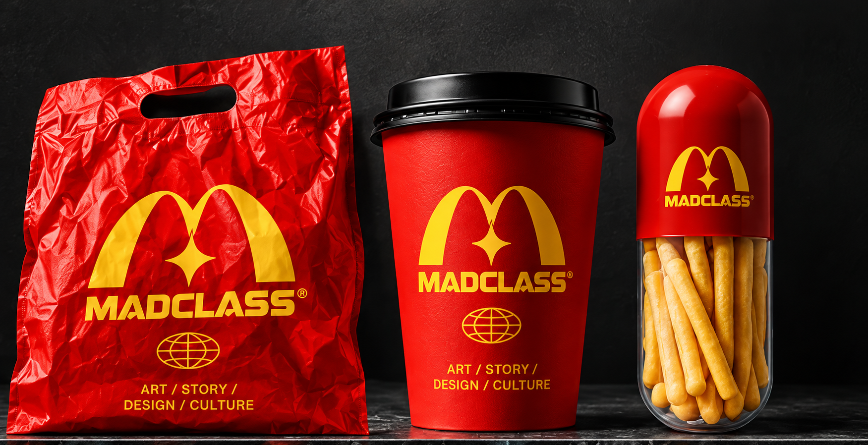 MADCLASS red packaging and graphic applications